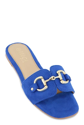 Womens Metallic Horsebit Single Band Slide Sandals,