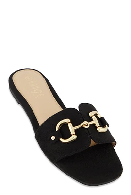 Womens Metallic Horsebit Single Band Slide Sandals,