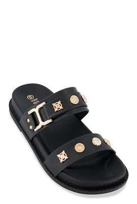 Womens Embellished Double Band Slide Sandals,