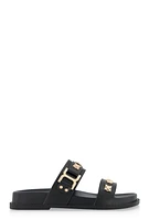 Womens Embellished Double Band Slide Sandals,