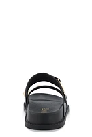 Womens Embellished Double Band Slide Sandals, Black, Size 10
