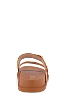 Womens Embellished Double Band Slide Sandals, Brown,