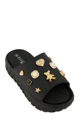 Womens Studded Charm Platform Slide Sandals,