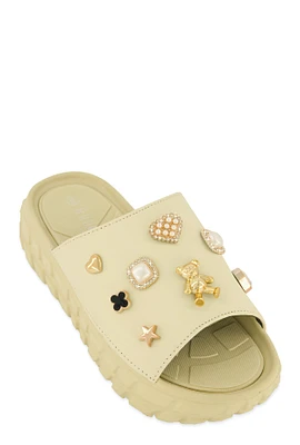 Womens Studded Charm Platform Slide Sandals,