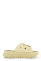 Womens Studded Charm Platform Slide Sandals, Beige, Size 12