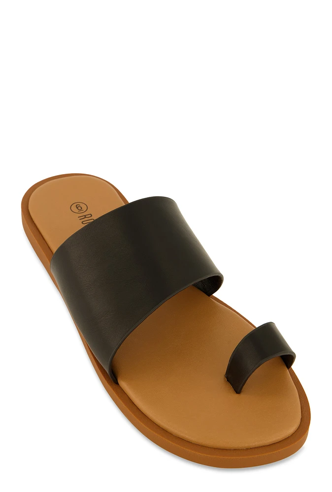 Womens Single Band Toe Loop Slide Sandals,