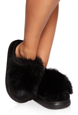 Womens Round Toe Faux Fur Slippers,