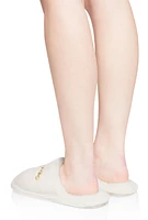 Womens Rhinestone Detail Faux Fur Slippers, White,