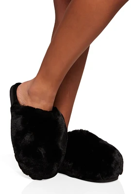 Womens Faux Fur Round Toe Slippers,