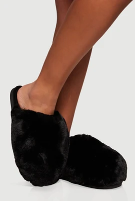 Womens Faux Fur Round Toe Slippers, 9-10