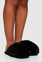 Womens Faux Fur Round Toe Slippers,