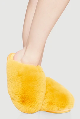 Womens Faux Fur Round Toe Slippers, Yellow, Size 5-6