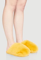 Womens Faux Fur Round Toe Slippers, Yellow, Size 5-6