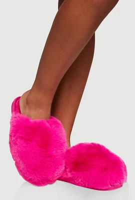 Womens Faux Fur Round Toe Slippers, 9-10