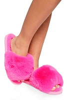 Womens Faux Fur Slide Sandals, Pink, Size 7-8