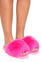 Womens Faux Fur Slide Sandals, Pink, Size 7-8