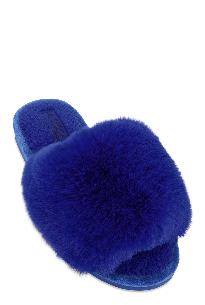 Womens Faux Fur Slide Sandals,