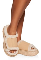 Womens Faux Fur Lined Velcro Band Sandals,