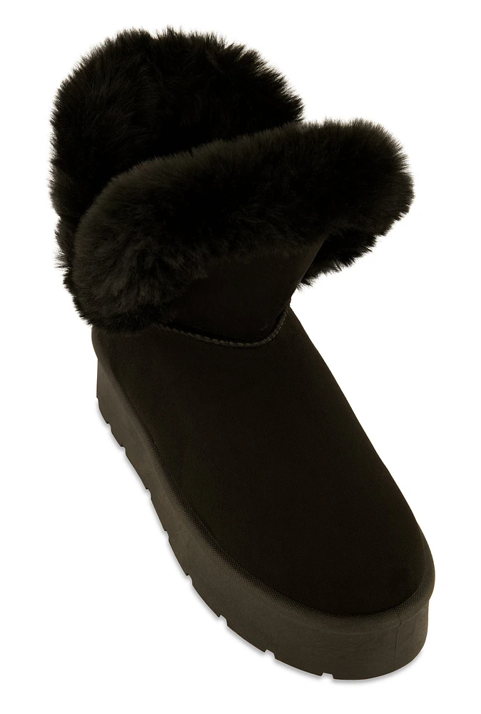 Womens Faux Fur Lined Platform Boots, Black,