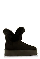 Womens Faux Fur Lined Platform Boots, Black,