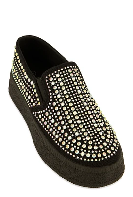 Womens Rhinestone Slip On Platform Sneakers,