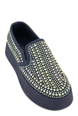 Womens Rhinestone Slip On Platform Sneakers,