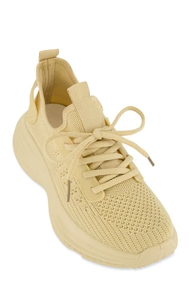 Womens Textured Knit Platform Athletic Sneakers,