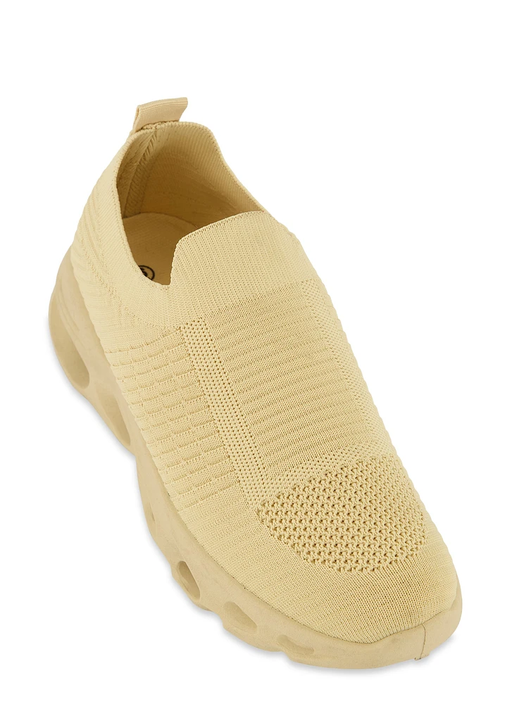 Womens Cut Out Sole Slip On Sneakers, Beige, Size 11