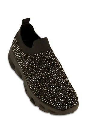 Womens Rhinestone Cut Out Sole Slip On Sneakers, Black, Size 12