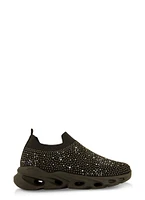 Womens Rhinestone Cut Out Sole Slip On Sneakers, Black,