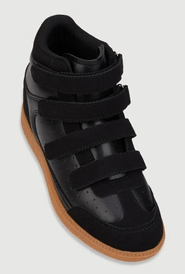 Womens Velcro Strap Wedge Sneakers, Black,