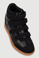 Womens Velcro Strap Wedge Sneakers, Black,