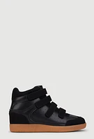 Womens Velcro Strap Wedge Sneakers, Black,