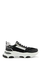 Womens Zipper Detail Chunky Sole Lace Up Sneakers, Black,
