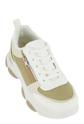 Womens Zipper Detail Chunky Sole Lace Up Sneakers,