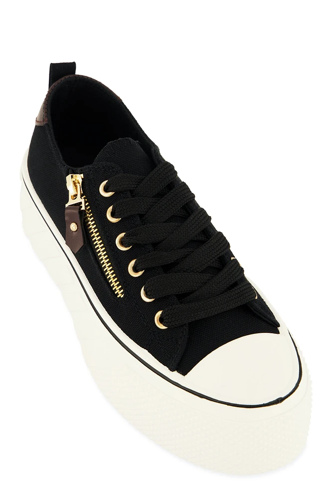 Womens Canvas Zip Detail Platform Sneakers,