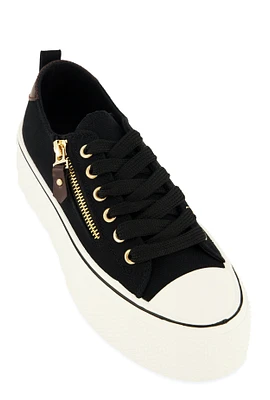 Womens Canvas Zip Detail Platform Sneakers,