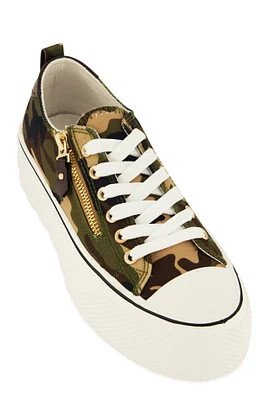 Womens Canvas Zip Detail Platform Sneakers,