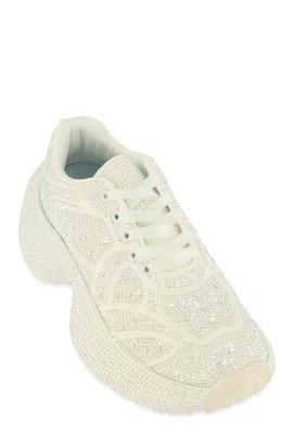 Womens Rhinestone Studded Chunky Platform Sneakers, White,