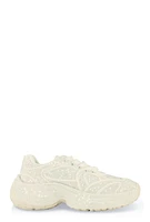 Womens Rhinestone Studded Chunky Platform Sneakers, White,