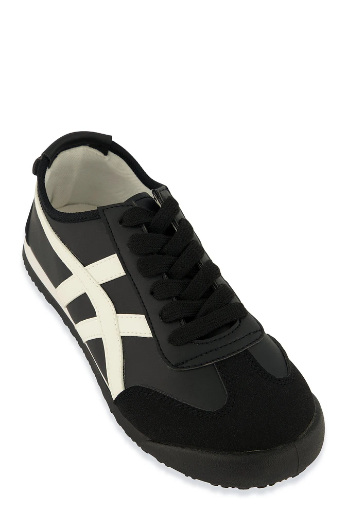 Womens Contrast Trim Low Top Lace Up Sneaker,