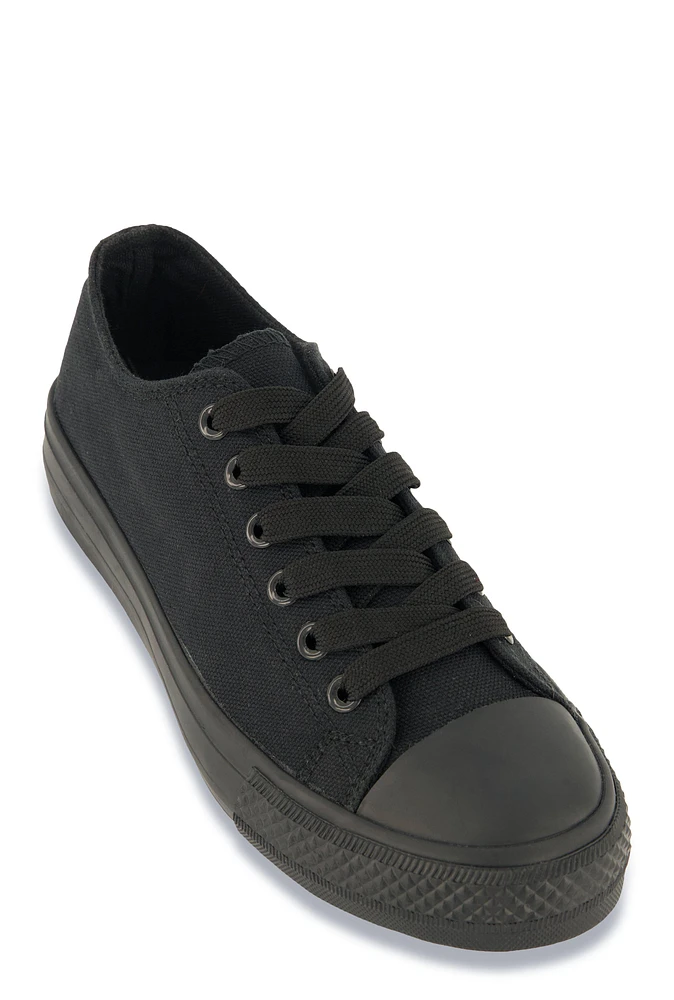 Womens Canvas Cap Toe Low Top Lace Up Sneakers, Black, Size 9
