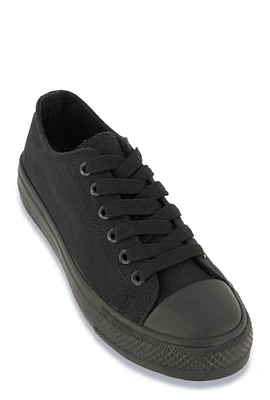 Womens Canvas Cap Toe Low Top Lace Up Sneakers, Black, Size 9