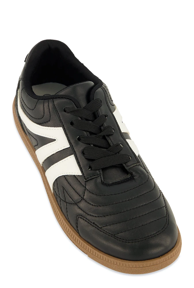Womens Quilted Lace Up Sneakers, Black,