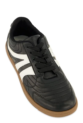 Womens Quilted Lace Up Sneakers, Black,