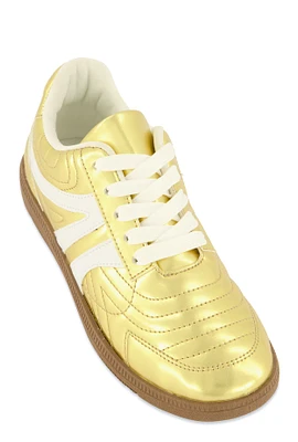 Womens Quilted Lace Up Sneakers, Gold, Size 9