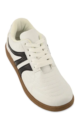 Womens Quilted Lace Up Sneakers, White, Size 9