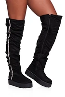 Womens Rhinestone Trim Slouch Over the Knee Boots, Black, Size 8