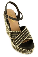 Womens Embellished Open Toe Wedges, Black, Size 10