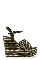 Womens Embellished Open Toe Wedges, Black, Size 10